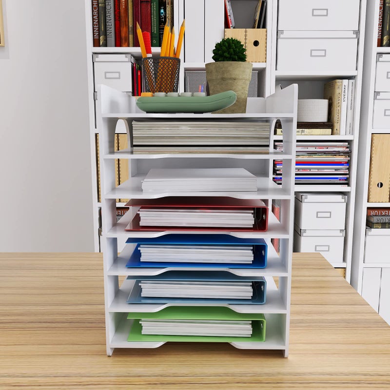 Natwind 7 Tiers Paper Organizer for Desk Desktop White File Holder Office Desk Organizer Mail Letter Tray & Paper Sorter Document Notebooks Storage Rack for Home Office School Classroom - Image 2